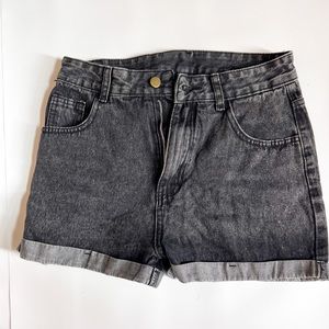 SHEIN WASHED OUT BLACK DENIM HIGH WAISTED SHORTS